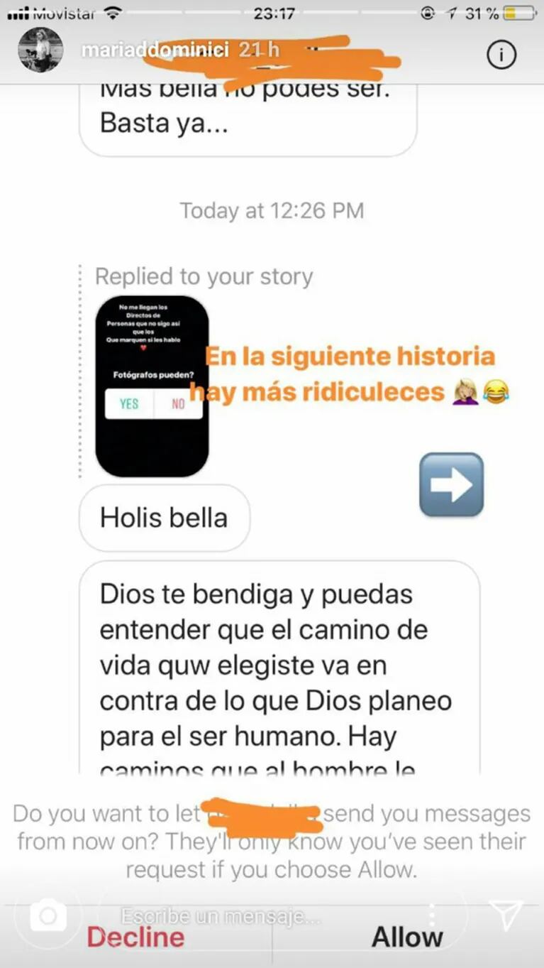 La hermana actriz de Eva de Dominici reveló los insólitos mensajes que recibe en Instagram tras contar que sale con una chica