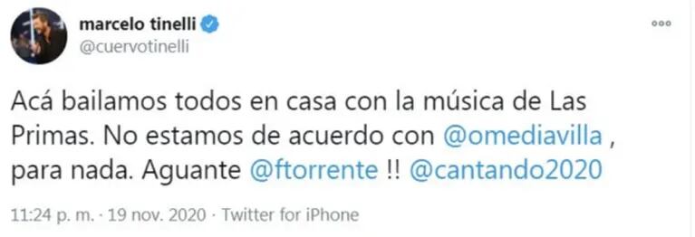 Tajante tweet de Marcelo Tinelli a Oscar Mediavilla, tras su devolución a Flor Torrente: "No estoy de acuerdo"