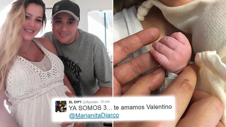 ¡Bienvenido! Nació Valentino, el hijo de El Dipy y Mariana Diarco. (Foto: Twitter)