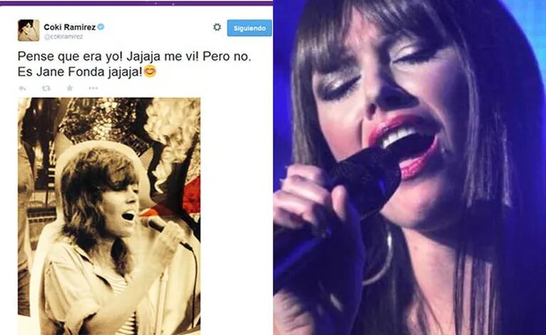 Coki Ramírez se "autoconfundió" con Jane Fonda. (Fotos: Twitter y Web)
