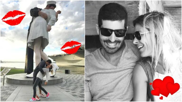 Eugenia Tobal y su novio imitaron el beso más famoso en San Diego (Fotos: Instagram)