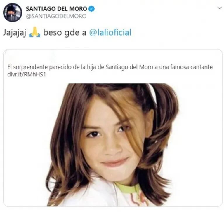 La divertida reacción de Santiago del Moro por la comparación de su hija con Lali Espósito