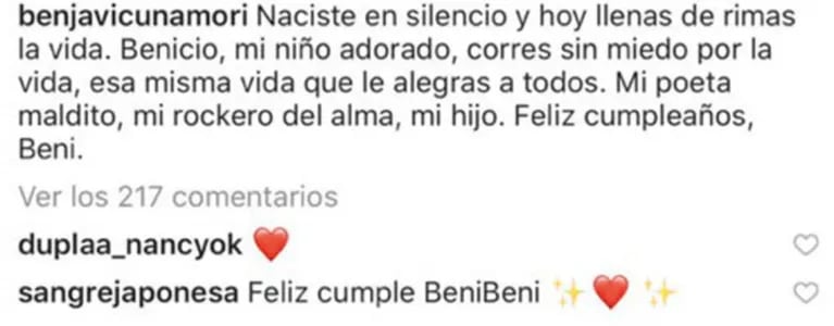 La dedicatoria de Benjamín Vicuña a su hijo Benicio por sus 6 añitos: "Naciste en silencio y hoy llenás de rimas la vida"