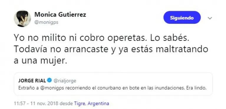 Tremendo cruce twittero de Mónica Gutiérrez con Jorge Rial: "¿Quién te paga para maltratarme?"