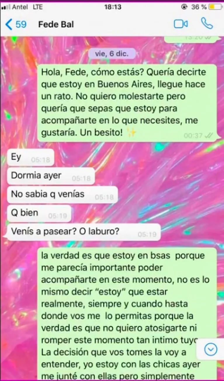 Filtran chats privados de Fede Bal con Melina Carballo, tras el escándalo por Barbie Vélez y Laurita Fernández