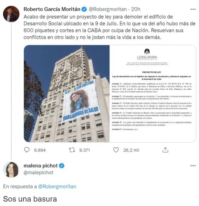 Fuertísimo cruce de Malena Pichot con Roberto García Moritán: "Sos una basura" 