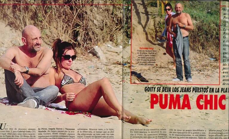 El particular look del Puma Goity junto a su novia en Punta del Este... con jeans en la playa