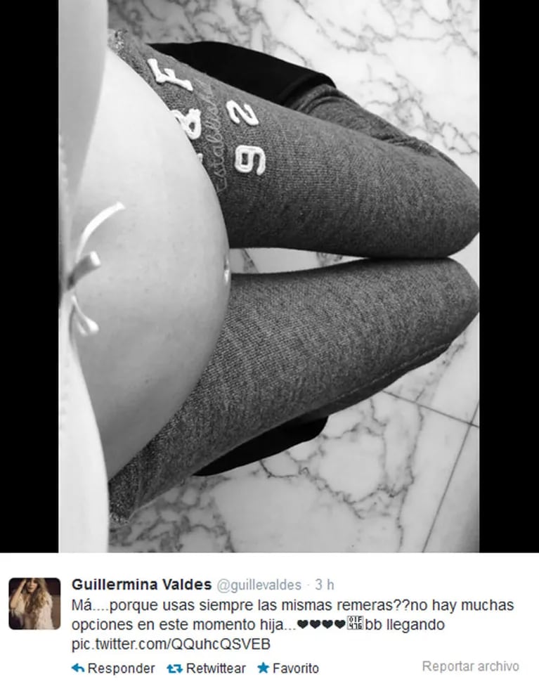 La panza de ocho meses de embarazo de Guillermina Valdés. (Foto: Twitter)
