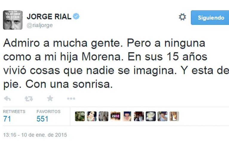 Jorge Rial abrió su corazón en Twitter: "Admiro a mucha gente. Pero a ninguna como a mi hija Morena" (Foto: Twitter)