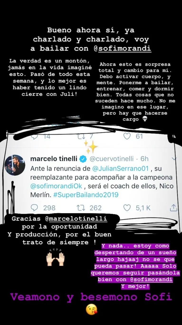 Tinelli anunció que el coach Nico Merlín reemplazará a Julián Serrano, tras renunciar al Súper Bailando