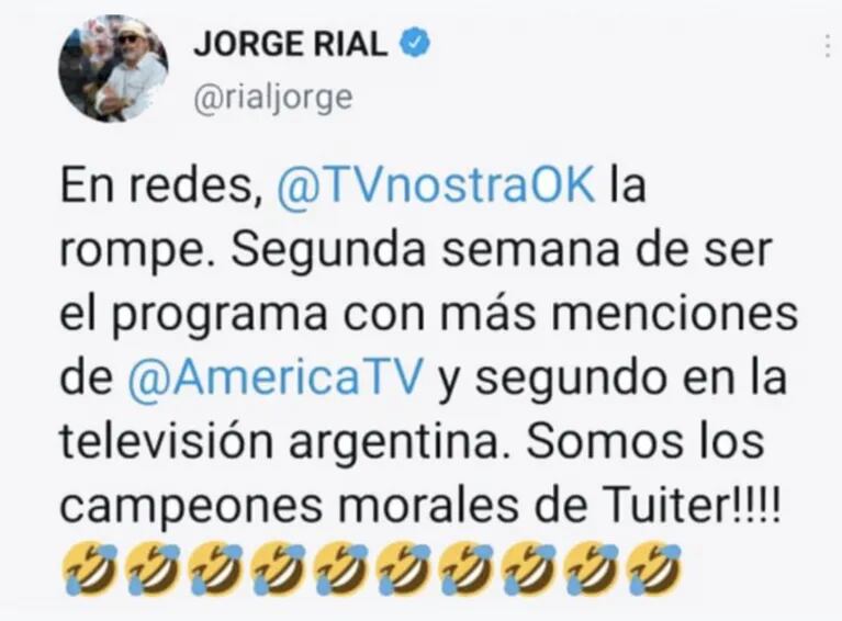 Jorge Rial respondió con ironía a las críticas por el bajo rating de TV Nostra: "Campeones morales" 