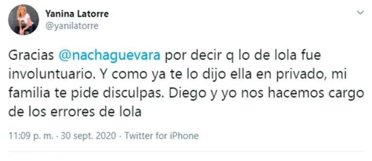El mensaje público de Yanina Latorre a Nacha Guevara tras el "chiste" de Lola sobre su temblor: "Mi familia te pide disculpas"