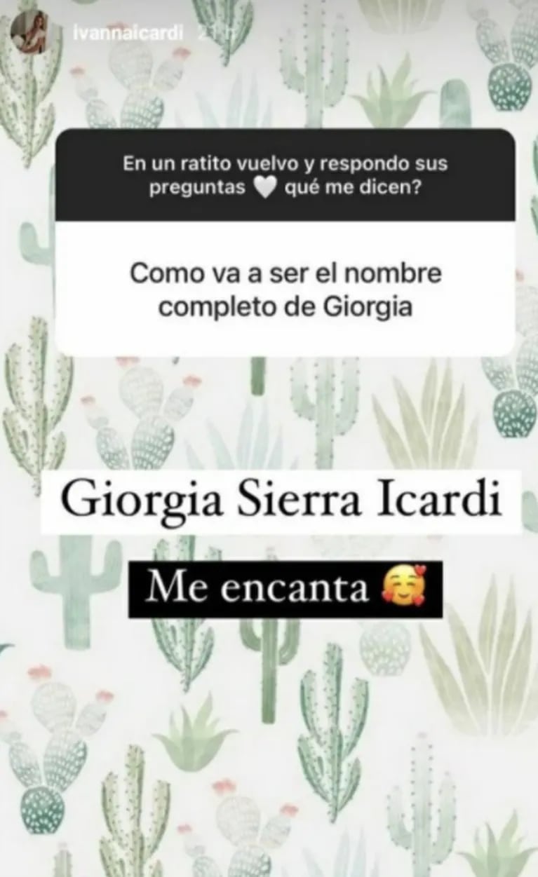Ivana Icardi reveló cómo se llamará su hija y dónde nacerá: "Giorgia Sierra Icardi"