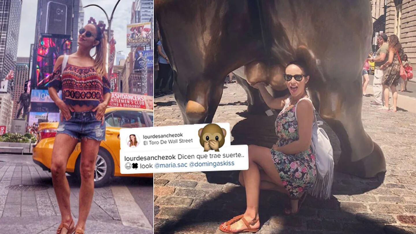 La divertida y pícara foto de Lourdes Sánchez con al Toro de Wall Street (Foto: Instagram)