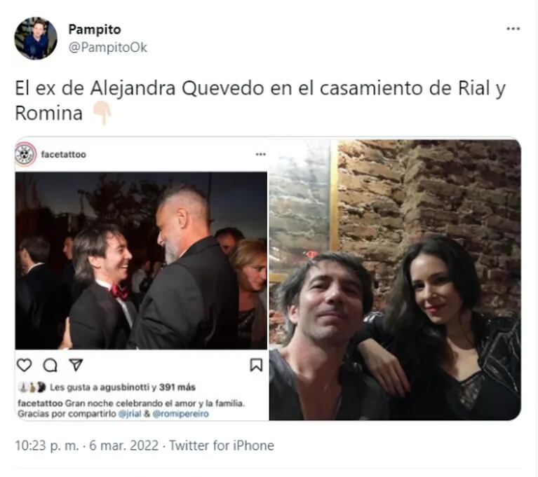 Picante dato de Pampito tras la versión de romance de Rial y Alejandra Quevedo: "El ex de ella, en el casamiento de Jorge y Romina Pereiro"