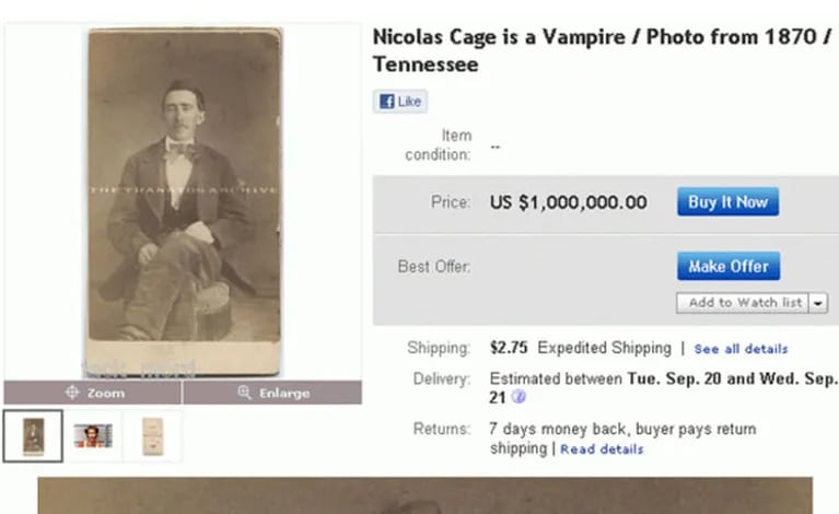 La imagen del vampiro Cage publicada en eBay. 