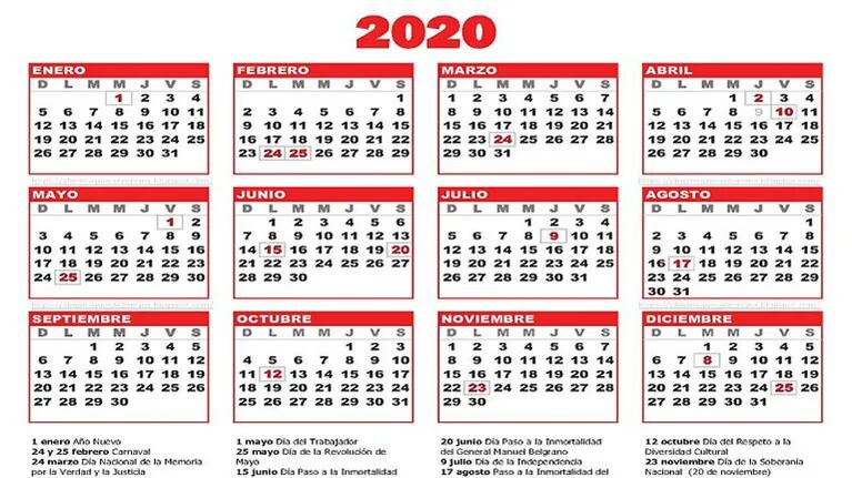 Qué feriados hay en 2020: el calendario completo de los días no laborables