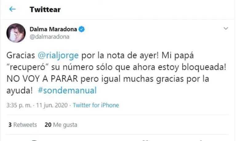 Dalma Maradona, tras la explosiva nota con Rial: "Mi papá recuperó el número de celular, pero ahora estoy bloqueada"