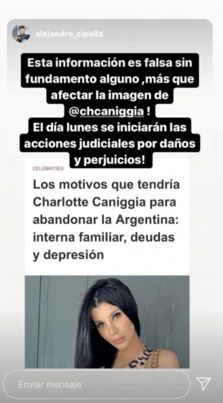 Charlotte Caniggia, furiosa por la versión de una depresión: "Me gustaría callar a esos periodistas de mierd..."