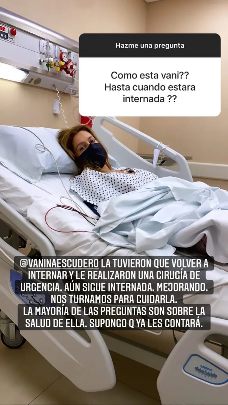 Vanina Escudero debió ser operada de urgencia: "Nos turnamos para cuidarla"