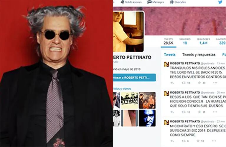 Los tweets de Pettinato sobre su desvinculación de Radio Mega. (Fotos: Web y Twitter)