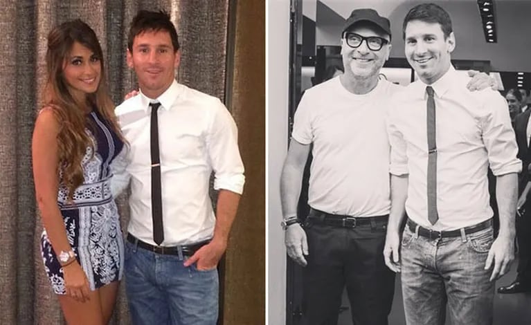 Lionel Messi junto a Antonella Roccuzzo y Doménico Dolce. (Fotos: Instagram)