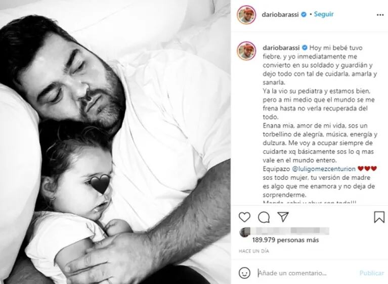 La preocupación de Darío Barassi por la salud de su hija: "El mundo se me frena hasta no verla recuperada"