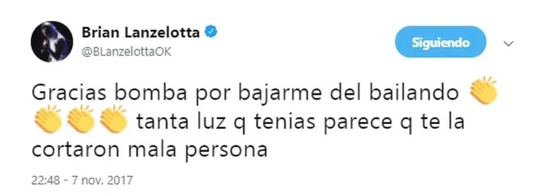 El polémico tweet de Brian Lanzelotta contra La Bomba Tucumana, mientras ShowMatch estaba al aire: "Gracias por bajarme del Bailando"