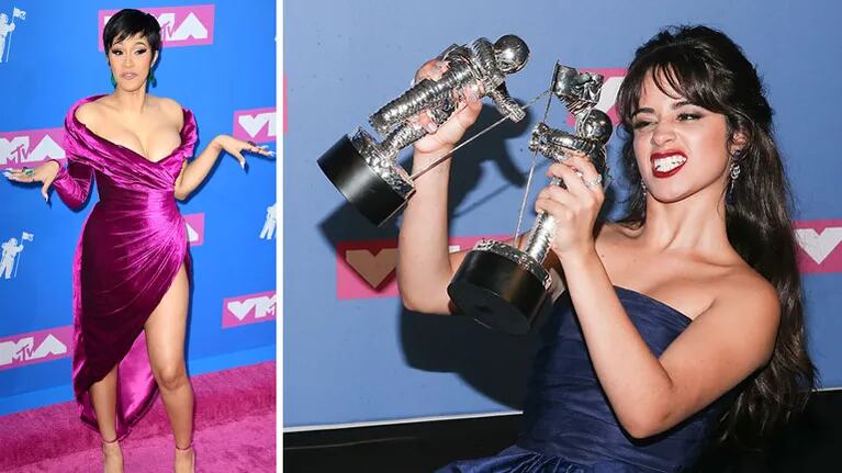 Cardi B y Camila Cabello premiadas en los MTV Video Awards. (Foto: DPA y AFP)