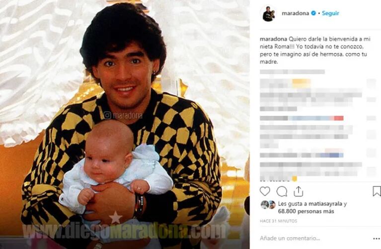 El tierno mensaje de Diego Maradona tras el nacimiento de la hija de Dalma: "Te imagino hermosa como tu madre"