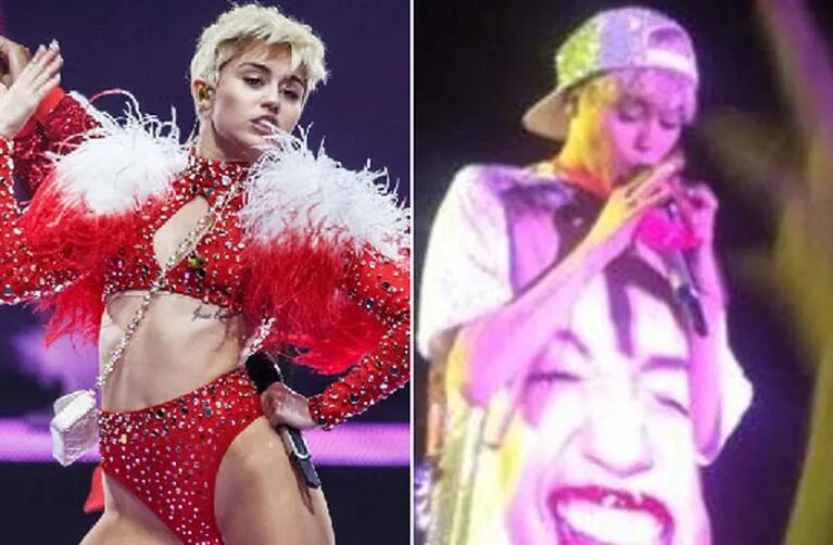 Miley Cyrus se metió en la boca la tanga de una fan en medio de su show. (Foto: Web)