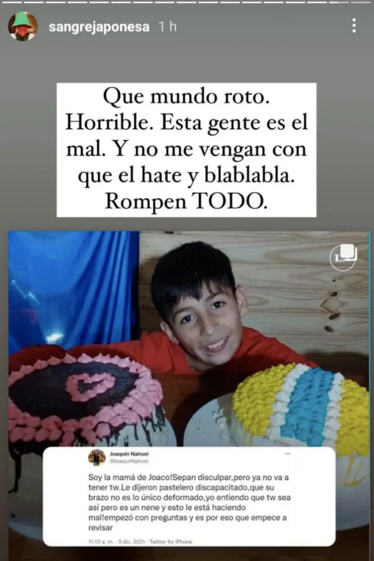 La bronca de China Suárez por las crueles burlas que sufrió Joaquín Nahuel, el nene que hace tortas: "Qué mundo roto"