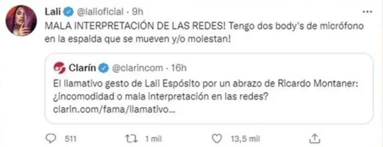 Lali Espósito respondió contundente ante las versiones de incomodidad con Ricardo Montaner: "Mala interpretación"