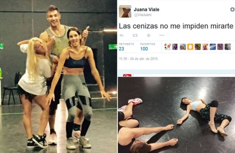 Juana Viale se entrena para el Bailando... y le dedica tweets románticos a alguien. (Fotos: Twitter)