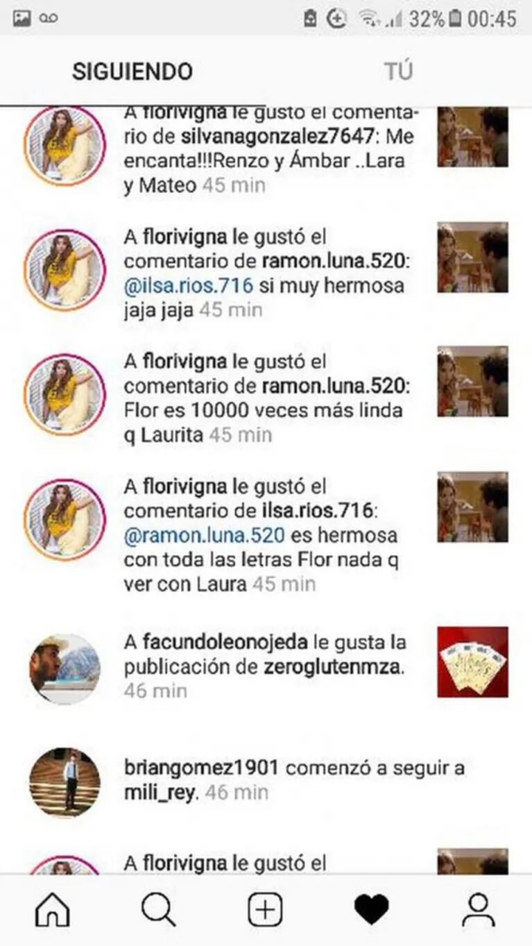 Los explosivos "me gusta" de Flor Vigna contra Laurita Fernández: "¡La roba novios sos vos acá!"
