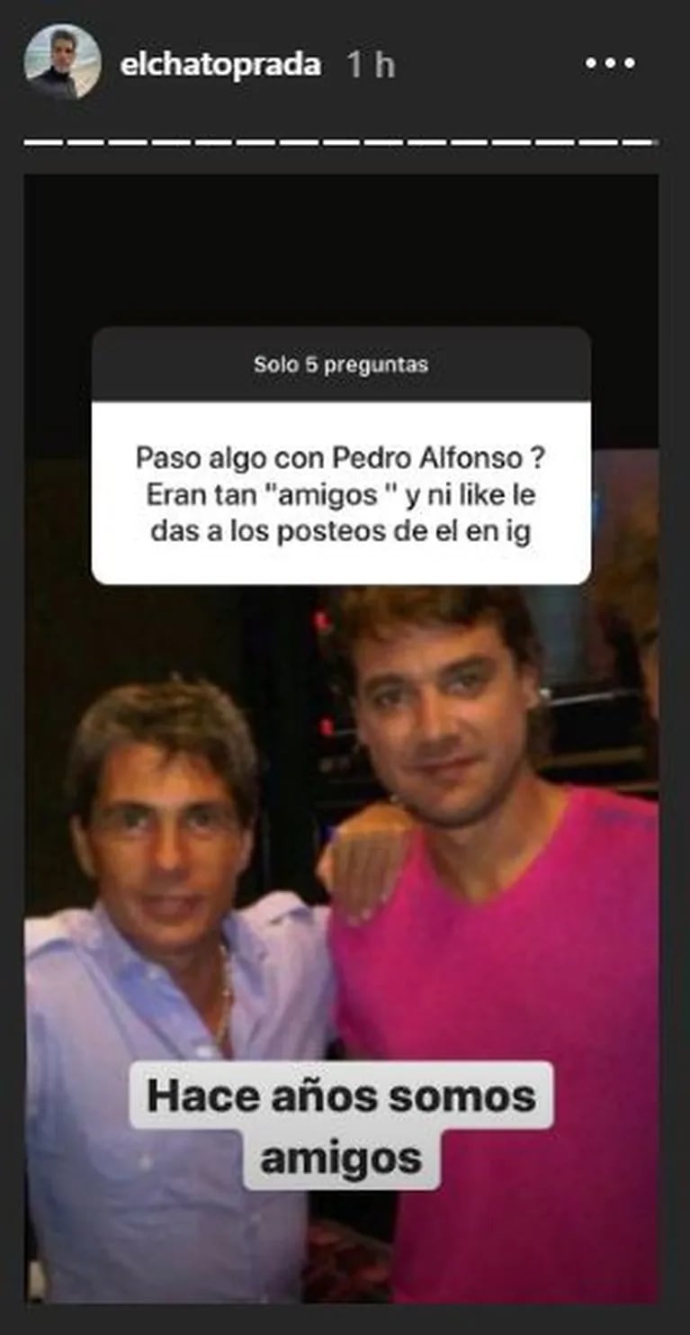 La reacción del Chato Prada cuando le preguntaron si tiene mala onda con Pedro Alfonso:  “Hace años somos amigos”