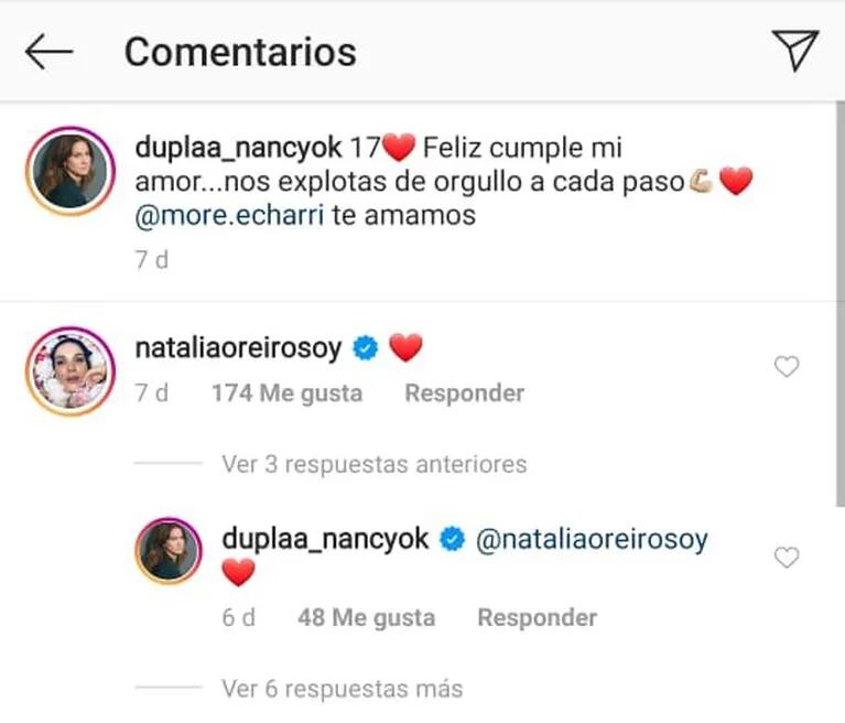 Natalia Oreiro y Nancy Dupláa cruzaron mensajes buena onda en las redes por el cumpleaños de la hija de Pablo Echarri