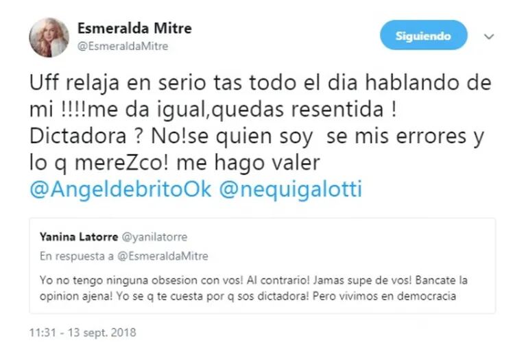 Escandaloso cruce en Twitter entre Yanina Latorre y Esmeralda Mitre