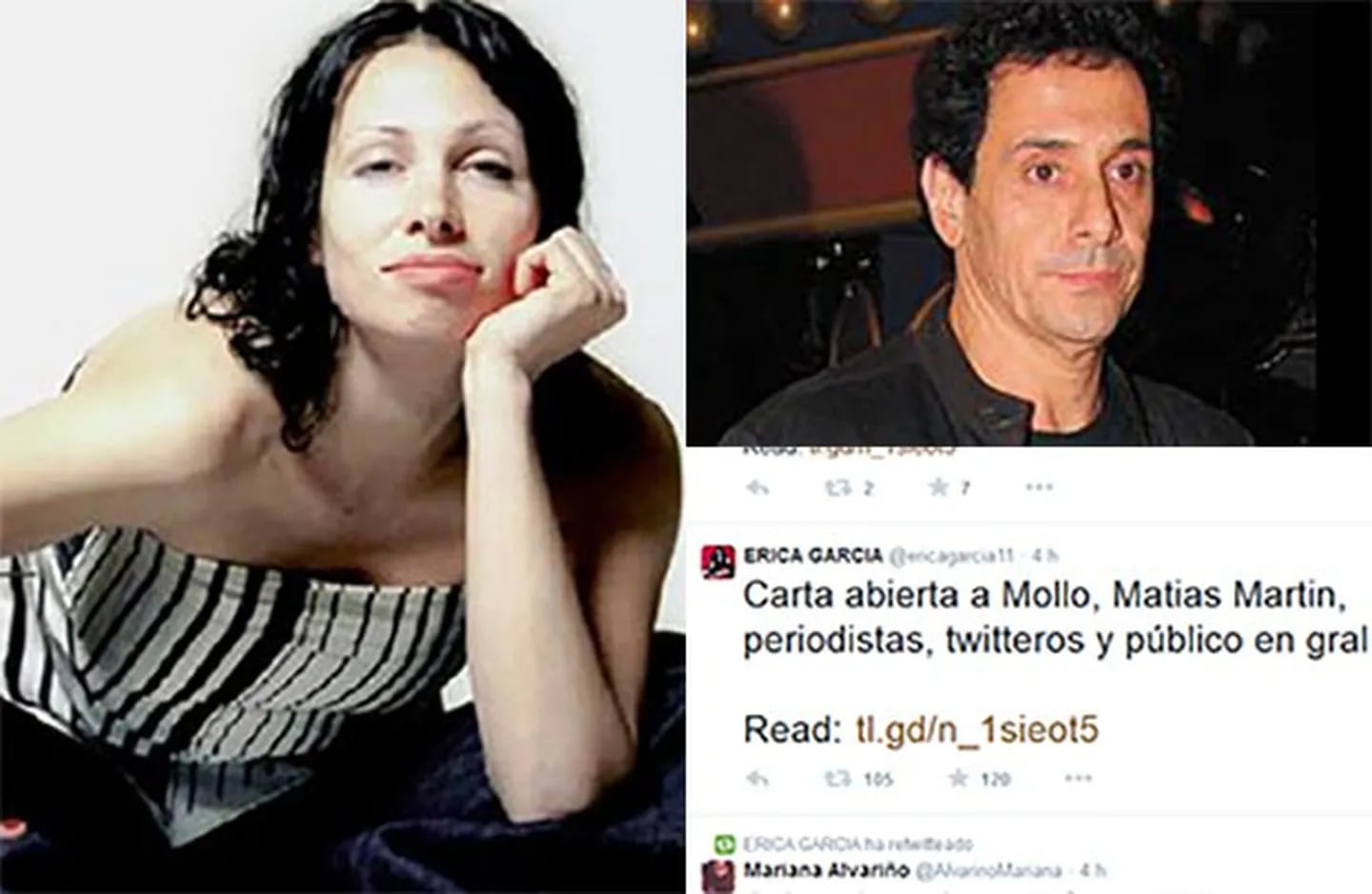 Érica García y su fuerte carta para su ex, Ricardo Mollo. (Fotos: Web y Twitter)