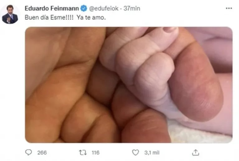 Eduardo Feinmann le dedicó un tierno posteo a su hija recién nacida: "Ya te amo"