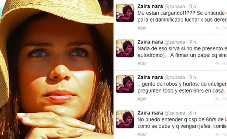 La catarsis tuitera de Zaira Nara. (Foto: Web y Twitter)