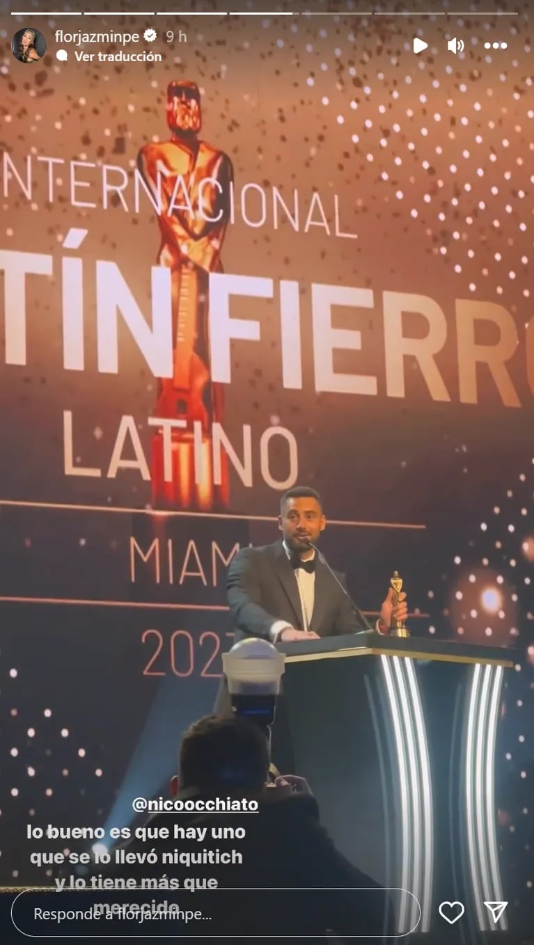 Nico Occhiato ganó un Martín Fierro Latino: las dulces palabras que le dedicó Flor Jazmín Peña