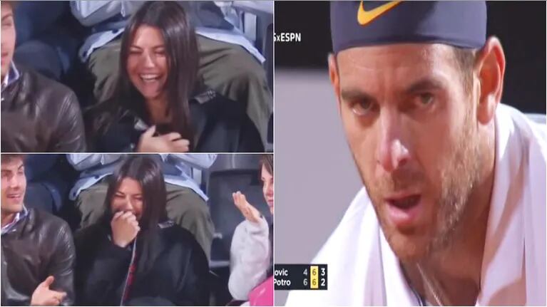 Jujuy Jiménez, espectadora de lujo en el partido que Juan Martín Del Potro disputó contra Djokovic en Roma (Fotos: Twitter y Captura)