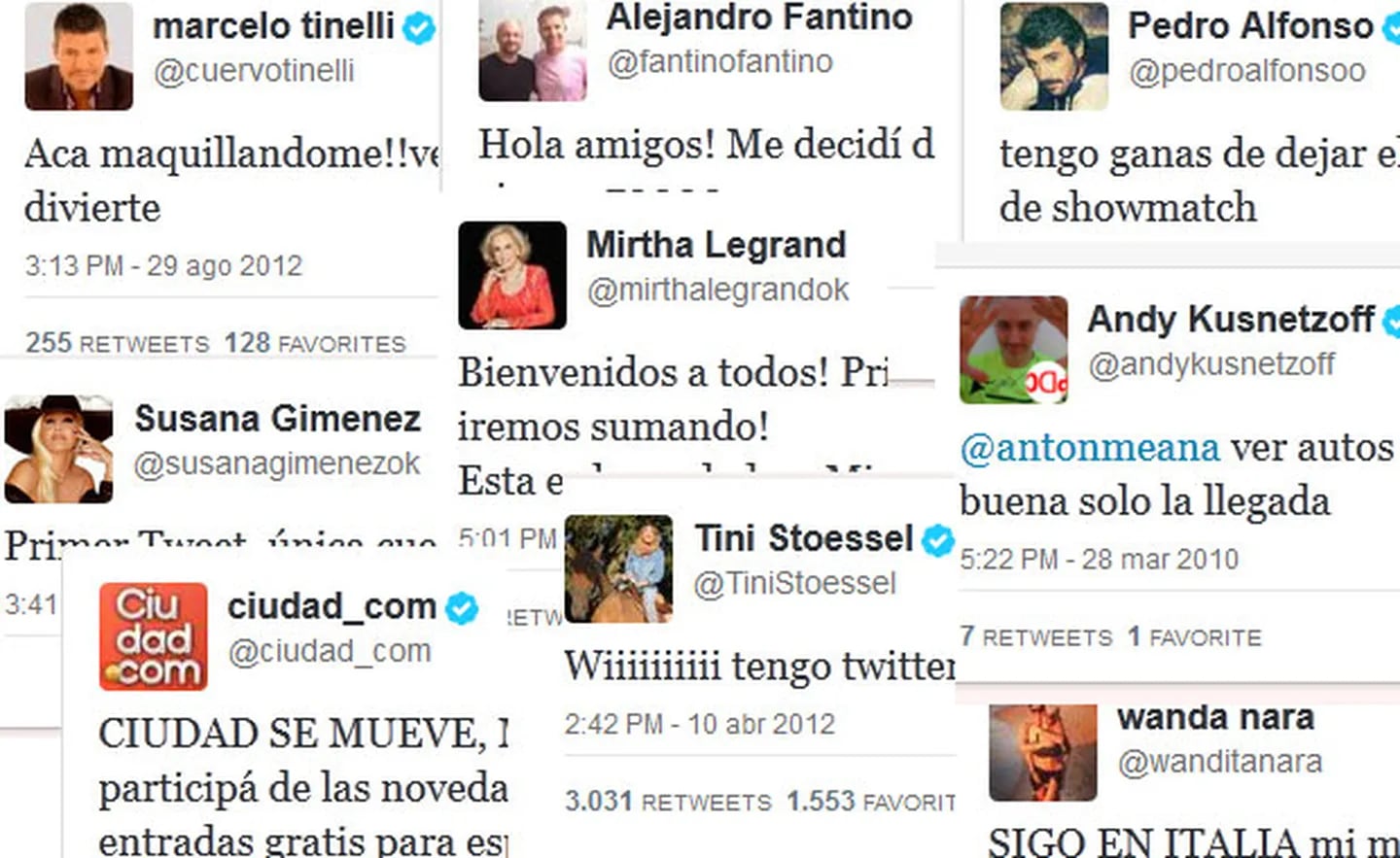 Los primeros tweets de los famosos. (Fotos: Twitter)