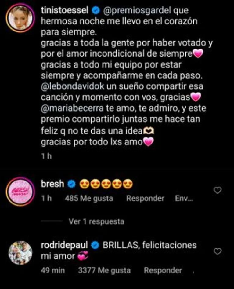 La reacción de Rodrigo De Paul a un posteo de Tini Stoessel tras sus llamativas declaraciones: "Felicitaciones, mi amor"