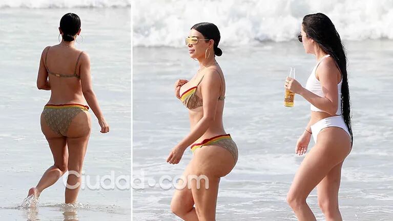 Mirá las fotos sin Photoshop de Kim Kardashian en bikini en las playas de Tulum. (Fotos: Grosby Grooup)