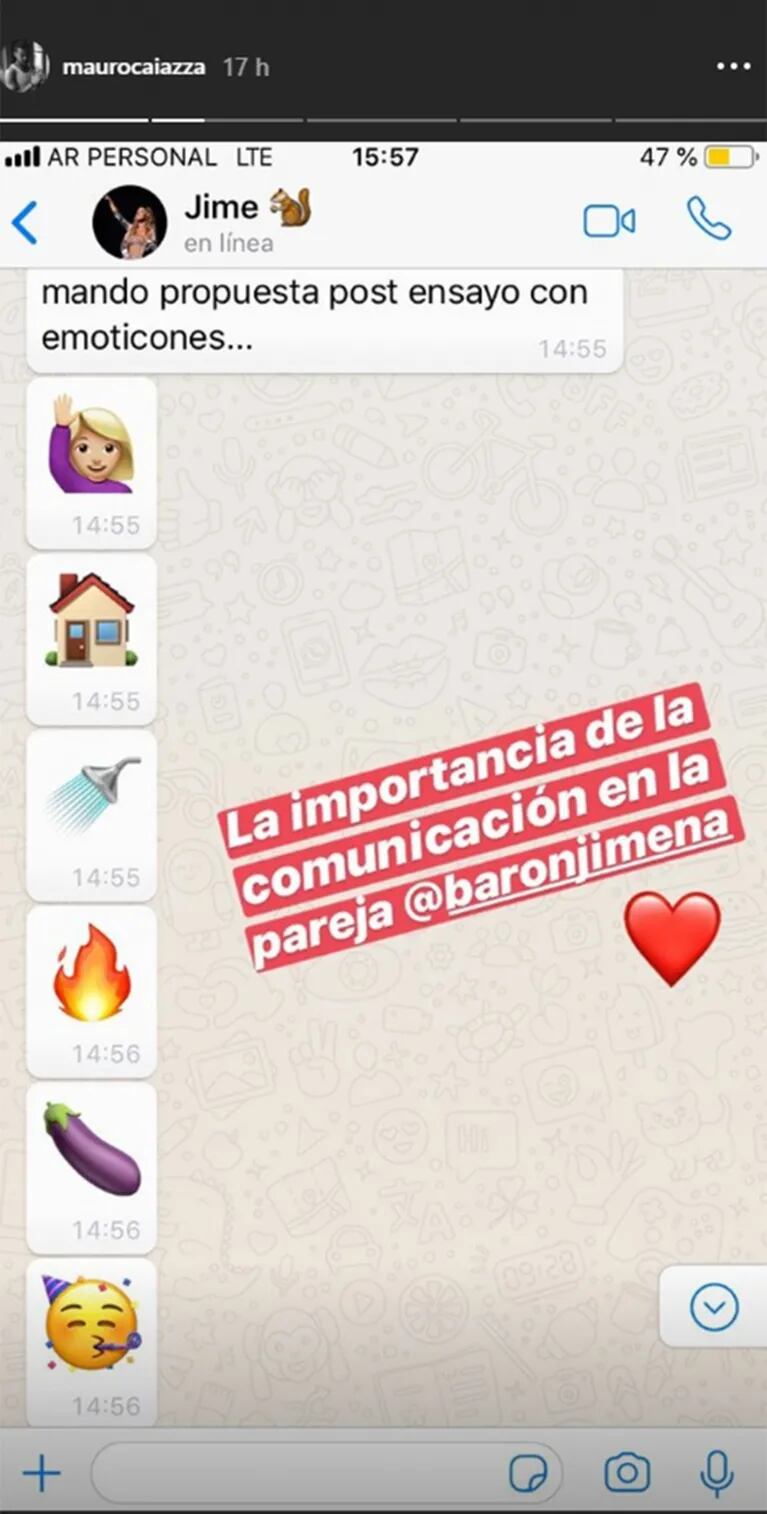 Mauro Caiazza mostró la propuesta ¡súper hot! que le hizo Jimena Barón por WhatsApp