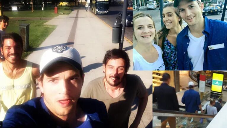 Ashton Kutcher posó para fotos con admiradores por Buenos Aires. Fotos: Twitter e Instagram