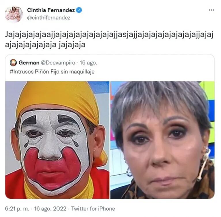 Picante reacción de Cinthia Fernández al ver un meme de su exsuegra y Piñón Fijo