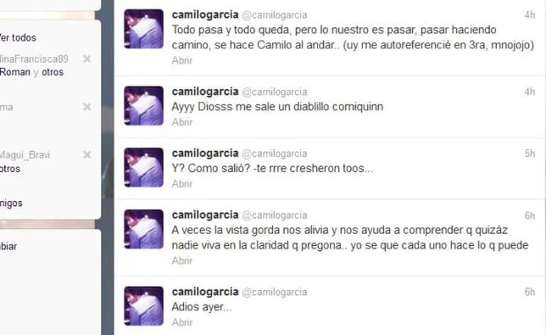 Los tweets de Camilo García sobre el descargo de Viviana Canosa. 